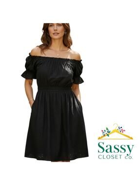 ✨ TORRID Black Knit Eyelet Mini Dress 12 NWT Pockets Large 🖤